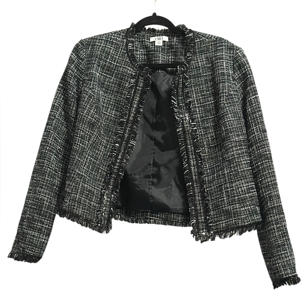 Cato Women's Black Tweed Jacket Open Front Size M